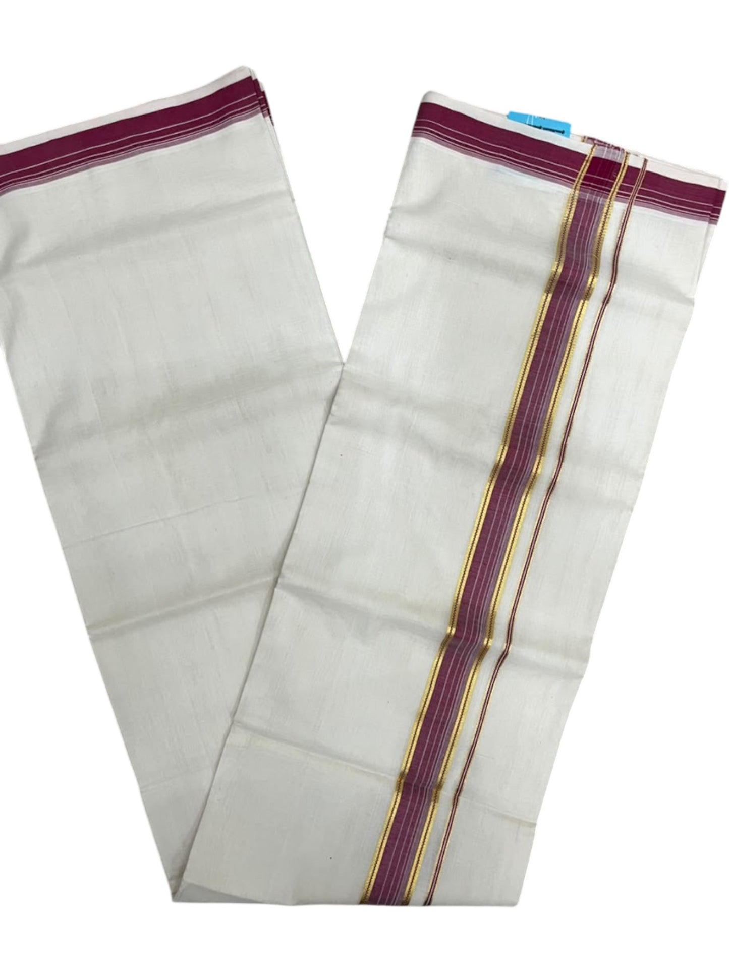 Southloom Balaramapuram Unakkupaavu Premium Handloom Cotton Double Mundu with Gold Kasavu and Border