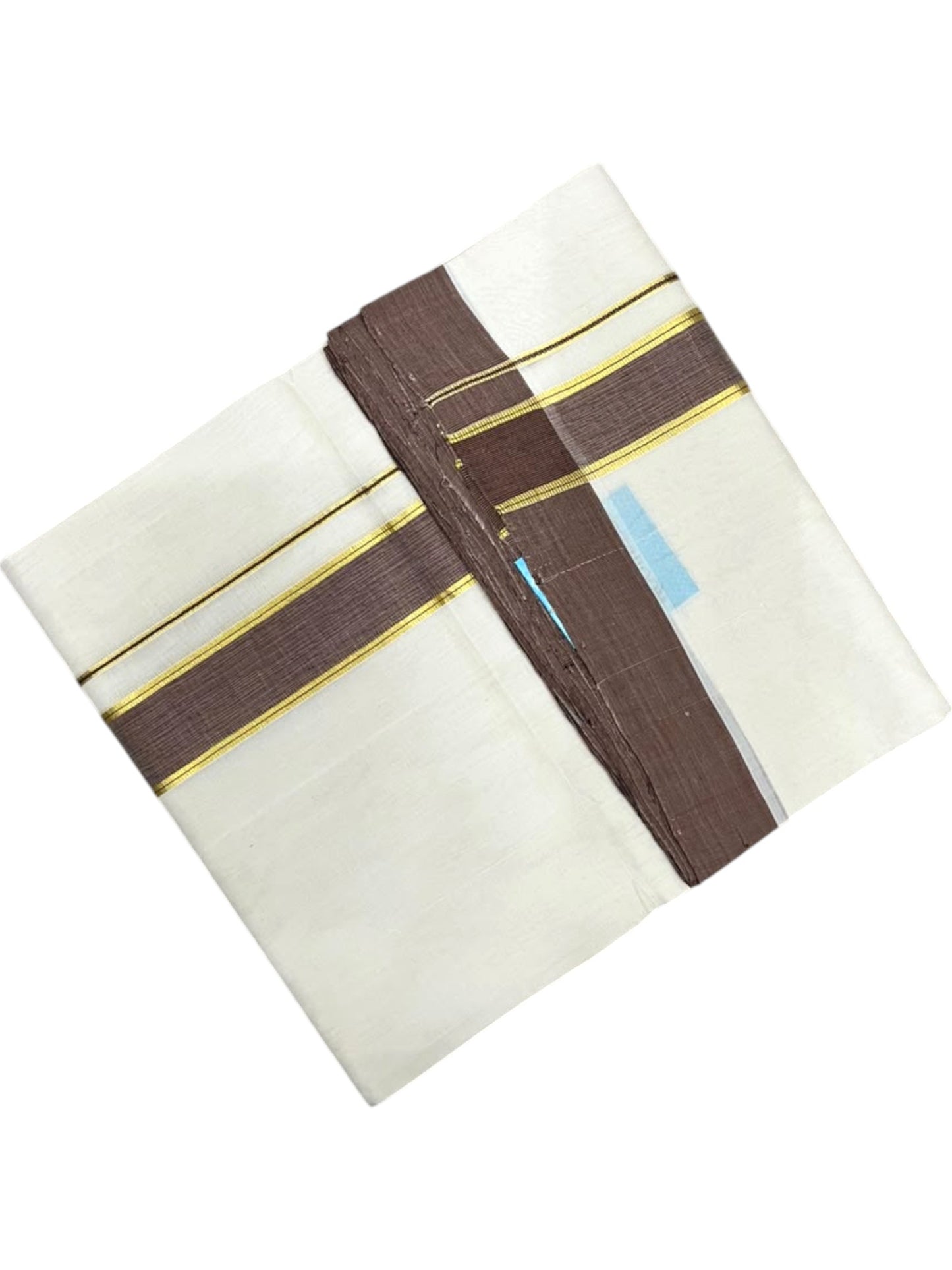 Southloom Balaramapuram Unakkupaavu Premium Handloom Cotton Double Mundu with Gold Kasavu and  Border