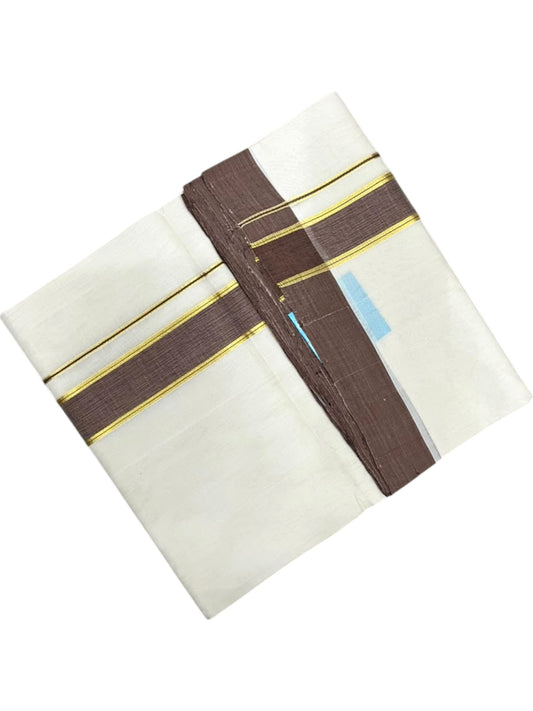 Southloom Balaramapuram Unakkupaavu Premium Handloom Cotton Double Mundu with Gold Kasavu and  Border