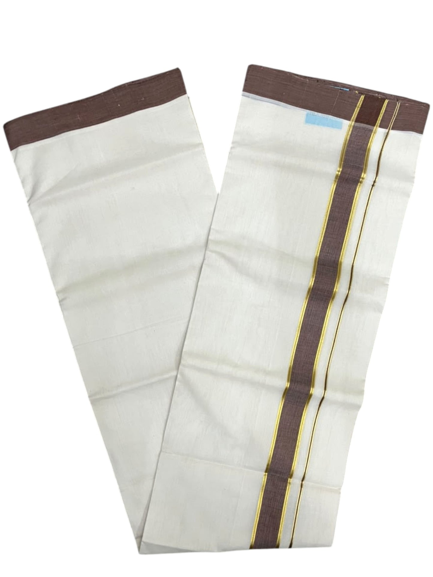 Southloom Balaramapuram Unakkupaavu Premium Handloom Cotton Double Mundu with Gold Kasavu and  Border