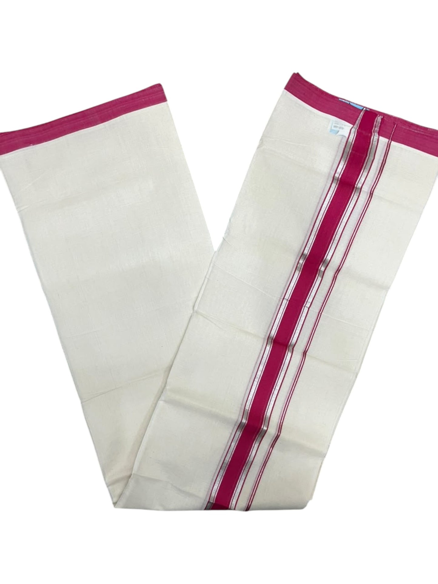 Southloom Balaramapuram Unakkupaavu Premium Handloom Cotton Double Mundu with Silver Kasavu and Border
