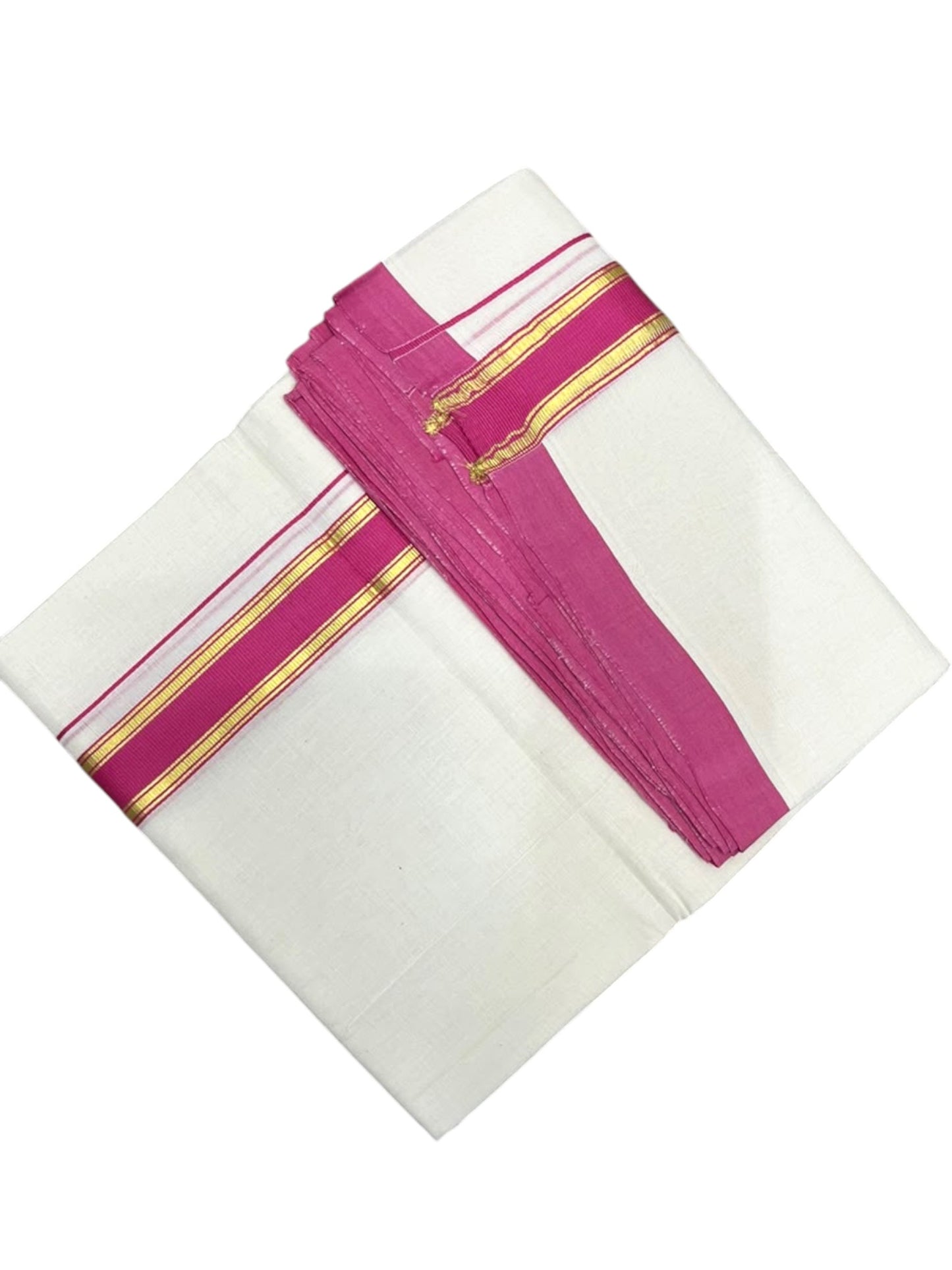 Southloom Balaramapuram Unakkupaavu Premium Handloom Cotton Double Mundu with Gold Kasavu and  Border