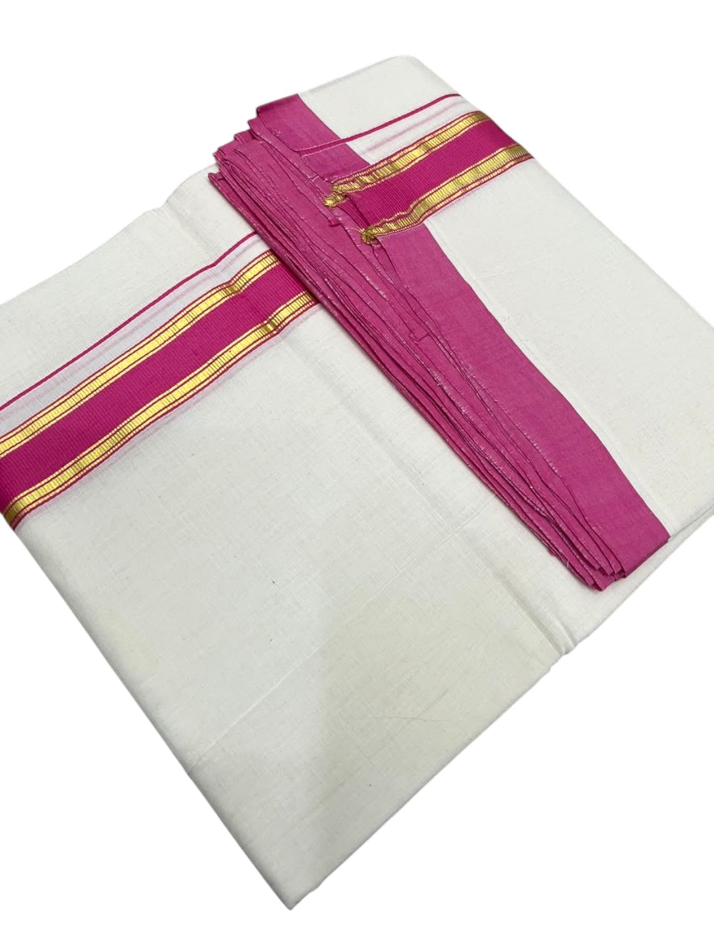 Southloom Balaramapuram Unakkupaavu Premium Handloom Cotton Double Mundu with Gold Kasavu and  Border
