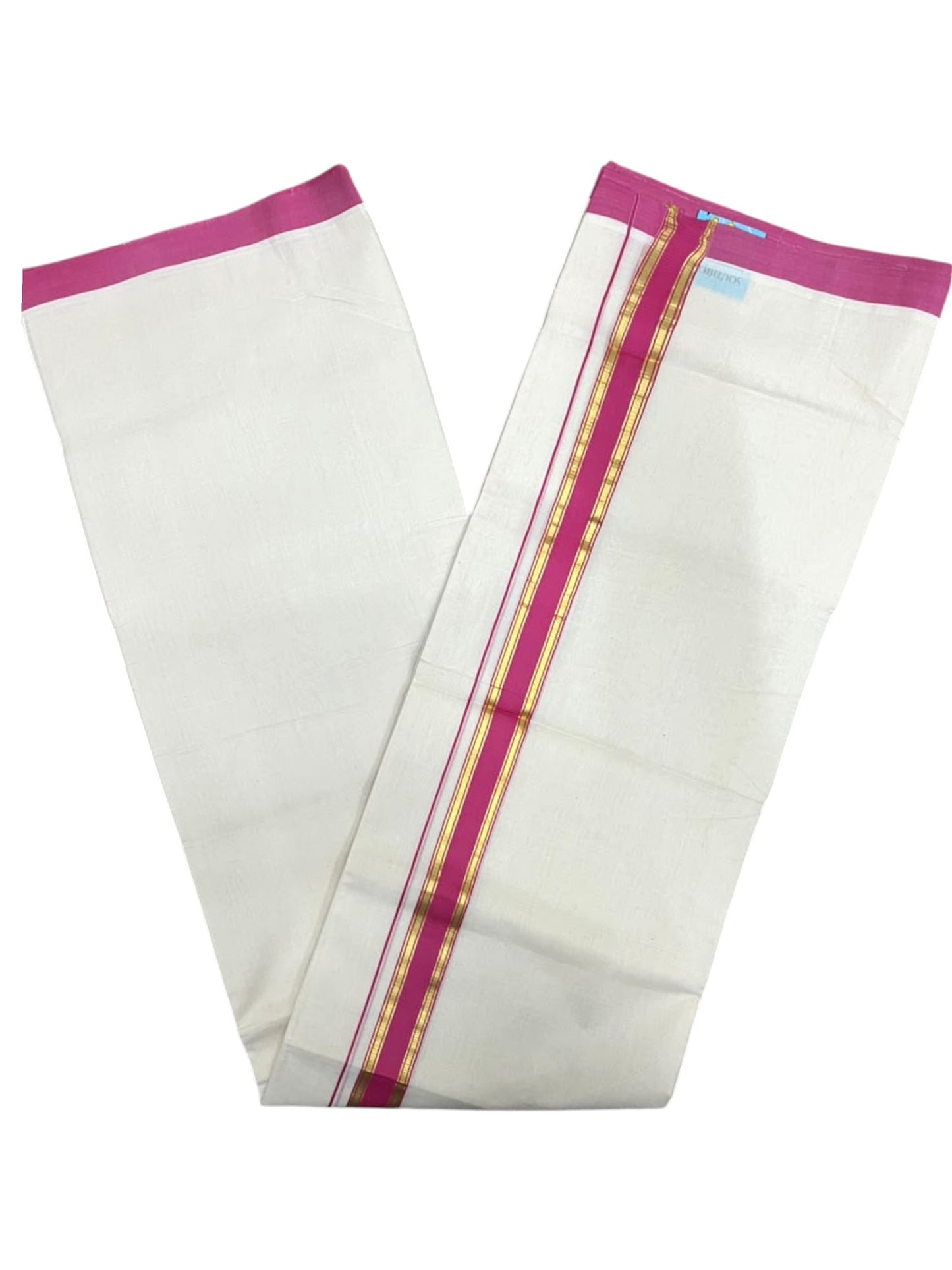 Southloom Balaramapuram Unakkupaavu Premium Handloom Cotton Double Mundu with Gold Kasavu and  Border