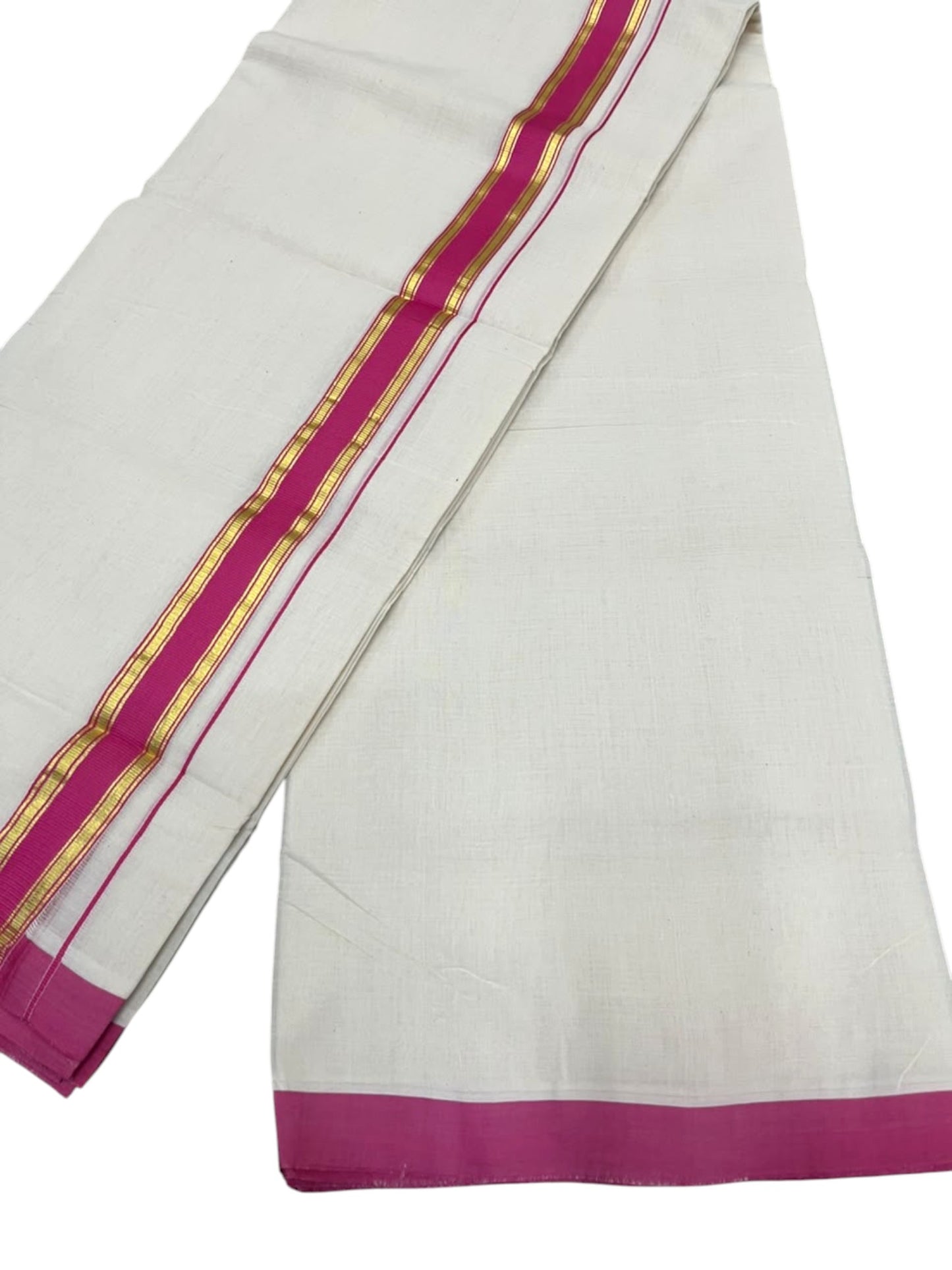 Southloom Balaramapuram Unakkupaavu Premium Handloom Cotton Double Mundu with Gold Kasavu and  Border