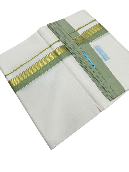 Southloom Balaramapuram Unakkupaavu Premium Handloom Cotton Double Mundu with Gold Kasavu and  Border