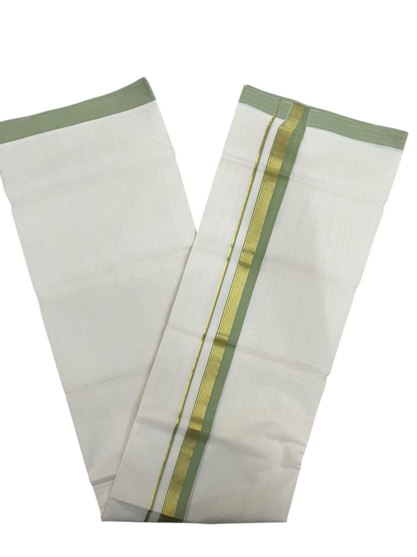 Southloom Balaramapuram Unakkupaavu Premium Handloom Cotton Double Mundu with Gold Kasavu and  Border