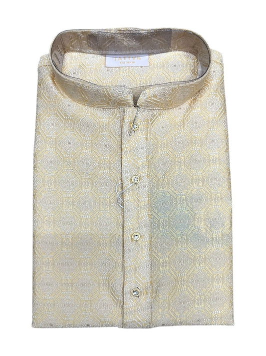 Southloom Off White Woven Patterns Semi Silk Short Kurta for Men SL590