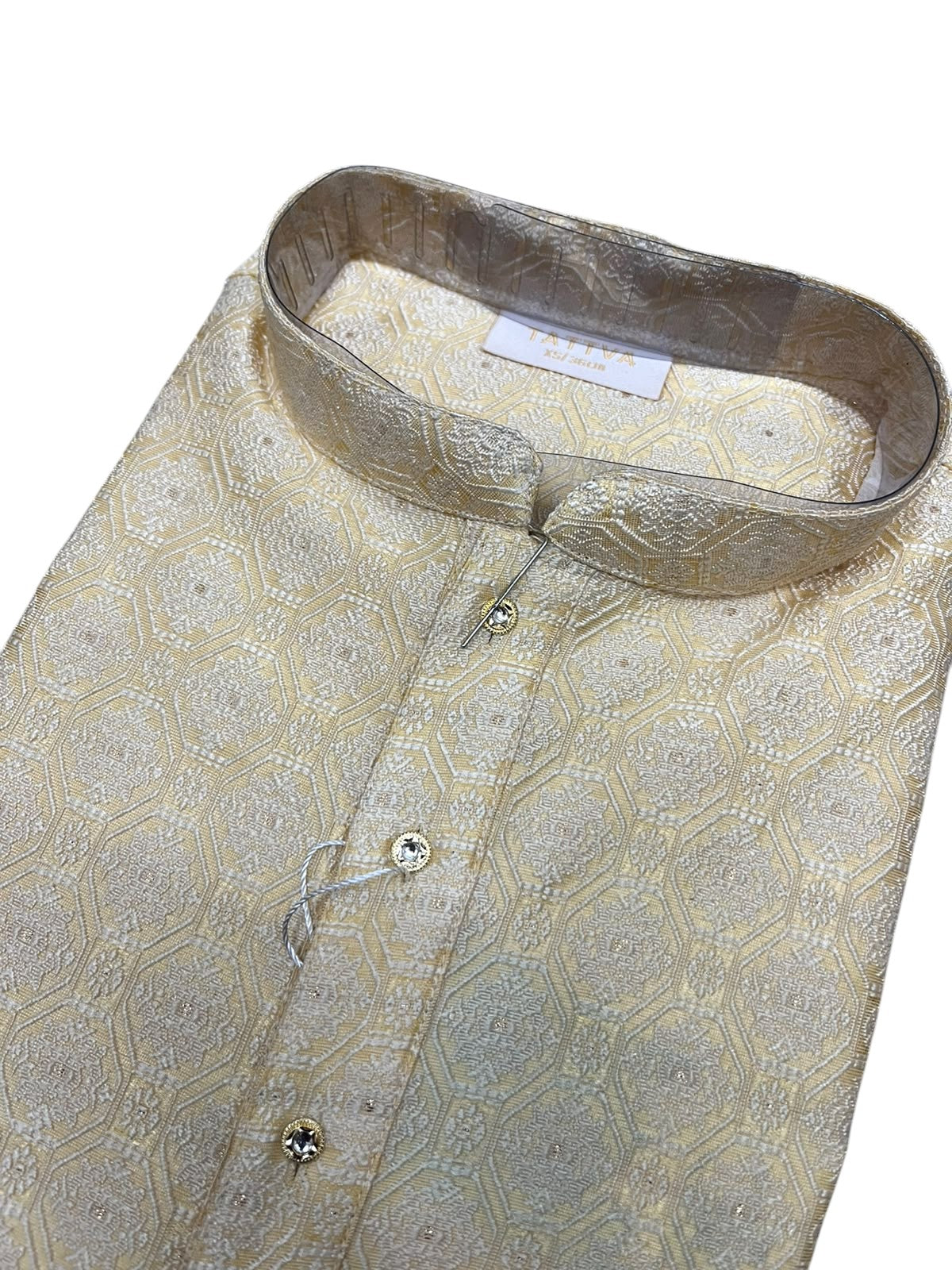 Southloom Off White Woven Patterns Semi Silk Short Kurta for Men SL590