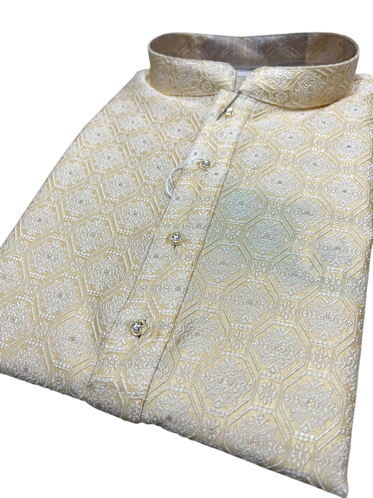 Southloom Off White Woven Patterns Semi Silk Short Kurta for Men SL590