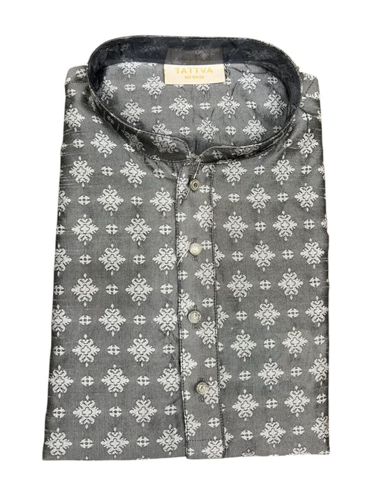 Southloom Grey Woven Patterns Semi Silk Short Kurta for Men SL590