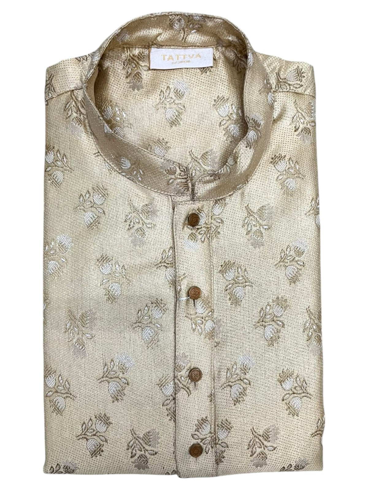 Southloom Biege Woven Patterns Semi Silk Long Kurta for Men SL591