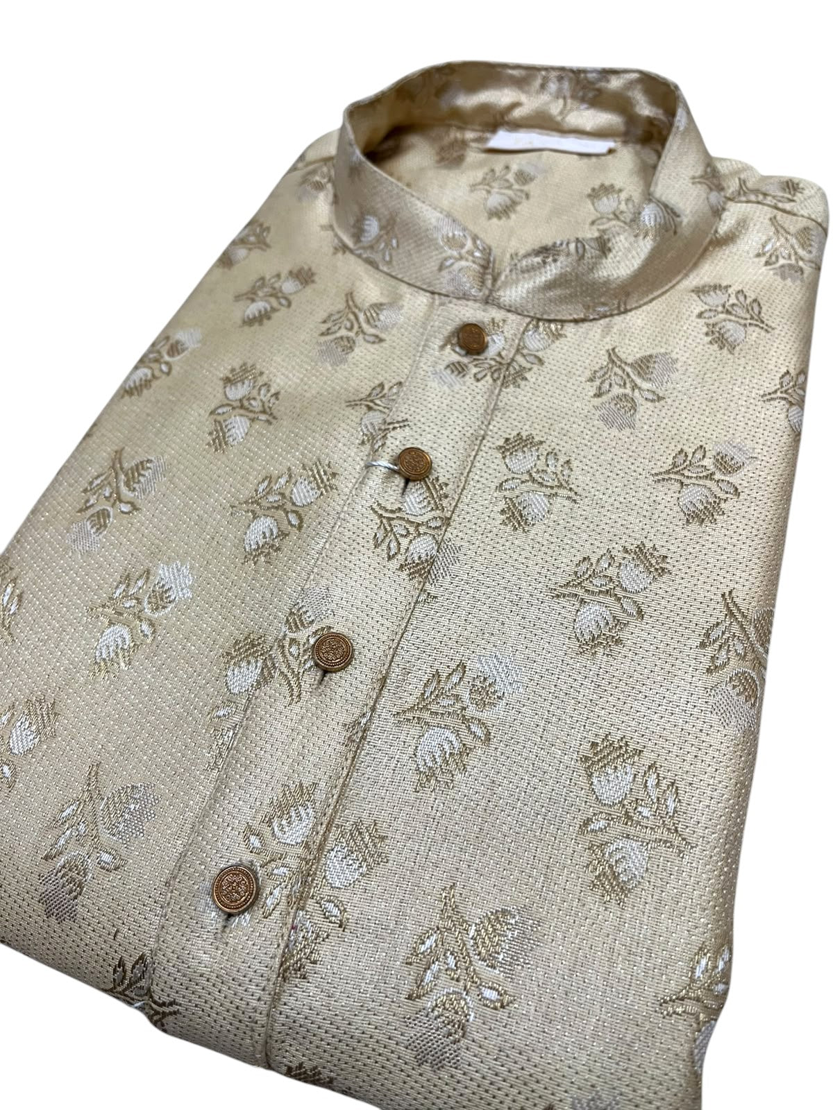 Southloom Biege Woven Patterns Semi Silk Long Kurta for Men SL591