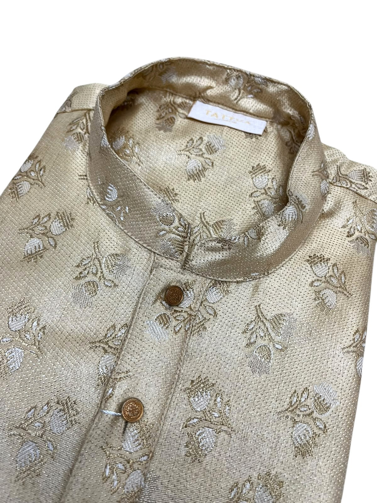 Southloom Biege Woven Patterns Semi Silk Long Kurta for Men SL591