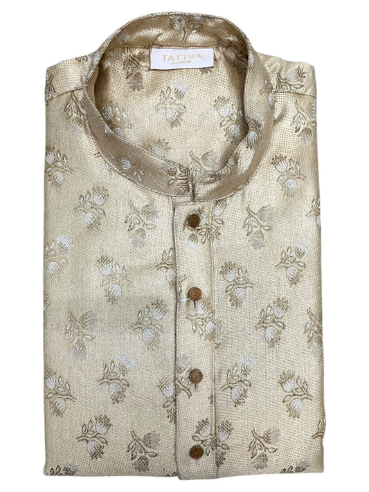 Southloom Biege Woven Patterns Semi Silk Long Kurta for Men SL591