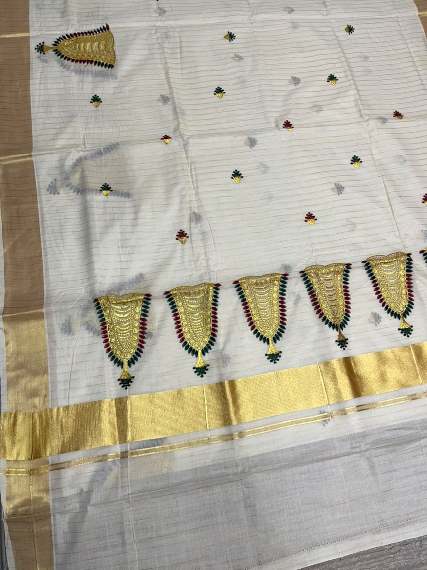 Southloom Cotton Kerala Kasavu Saree with Nettipattam Embroidery Designs on Body SL594