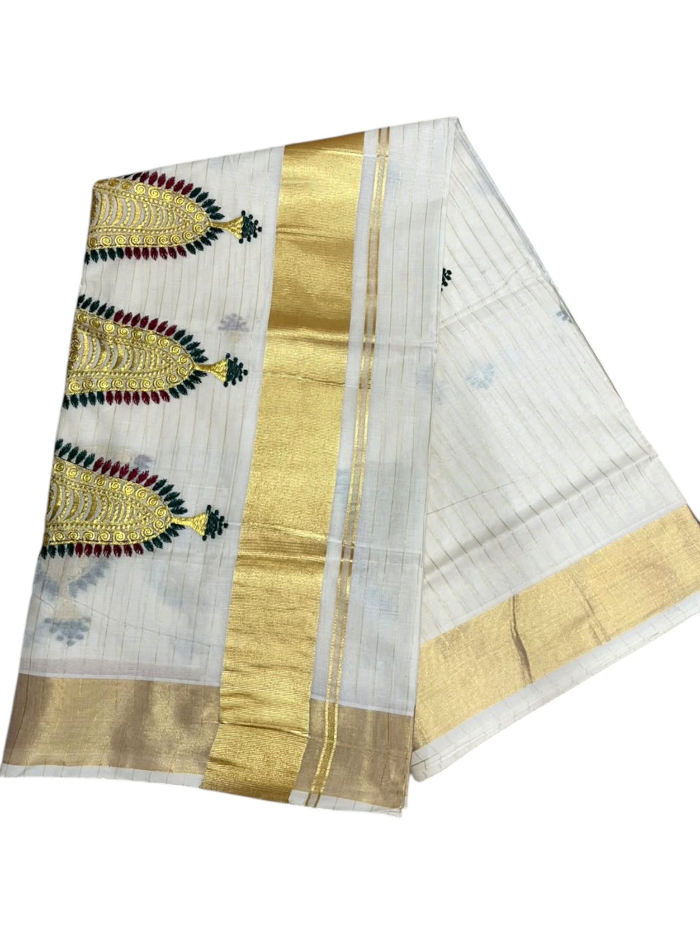 Southloom Cotton Kerala Kasavu Saree with Nettipattam Embroidery Designs on Body SL594