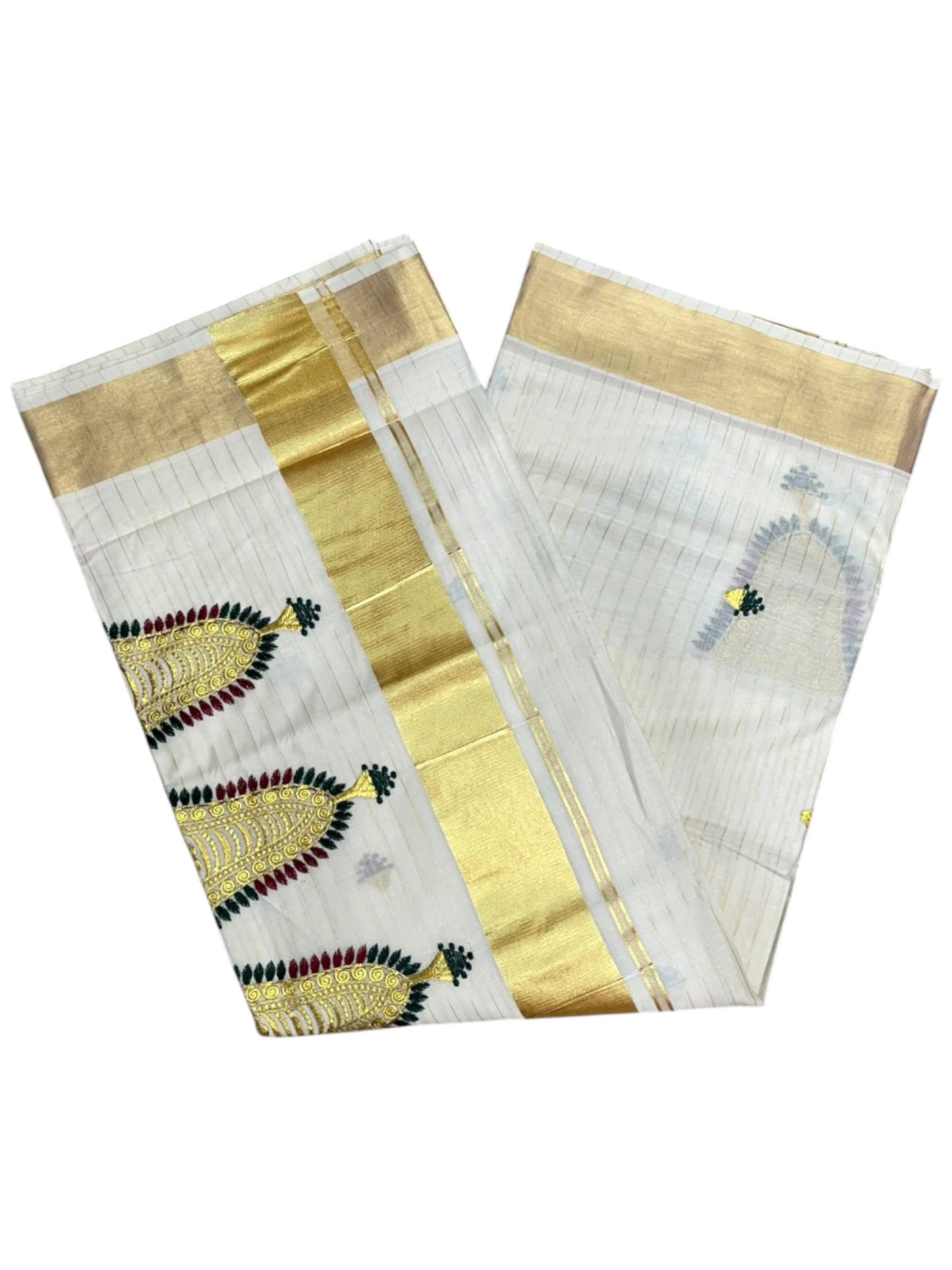 Southloom Cotton Kerala Kasavu Saree with Nettipattam Embroidery Designs on Body SL594