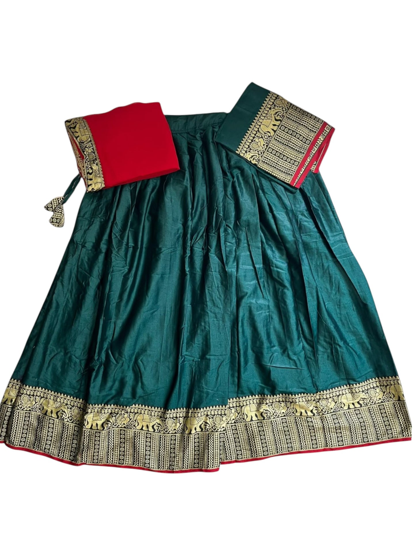 Southloom Semi Stitched Narayanpet Dhavani Set with Pavada and Green Blouse Piece SLDHAVANI SL541