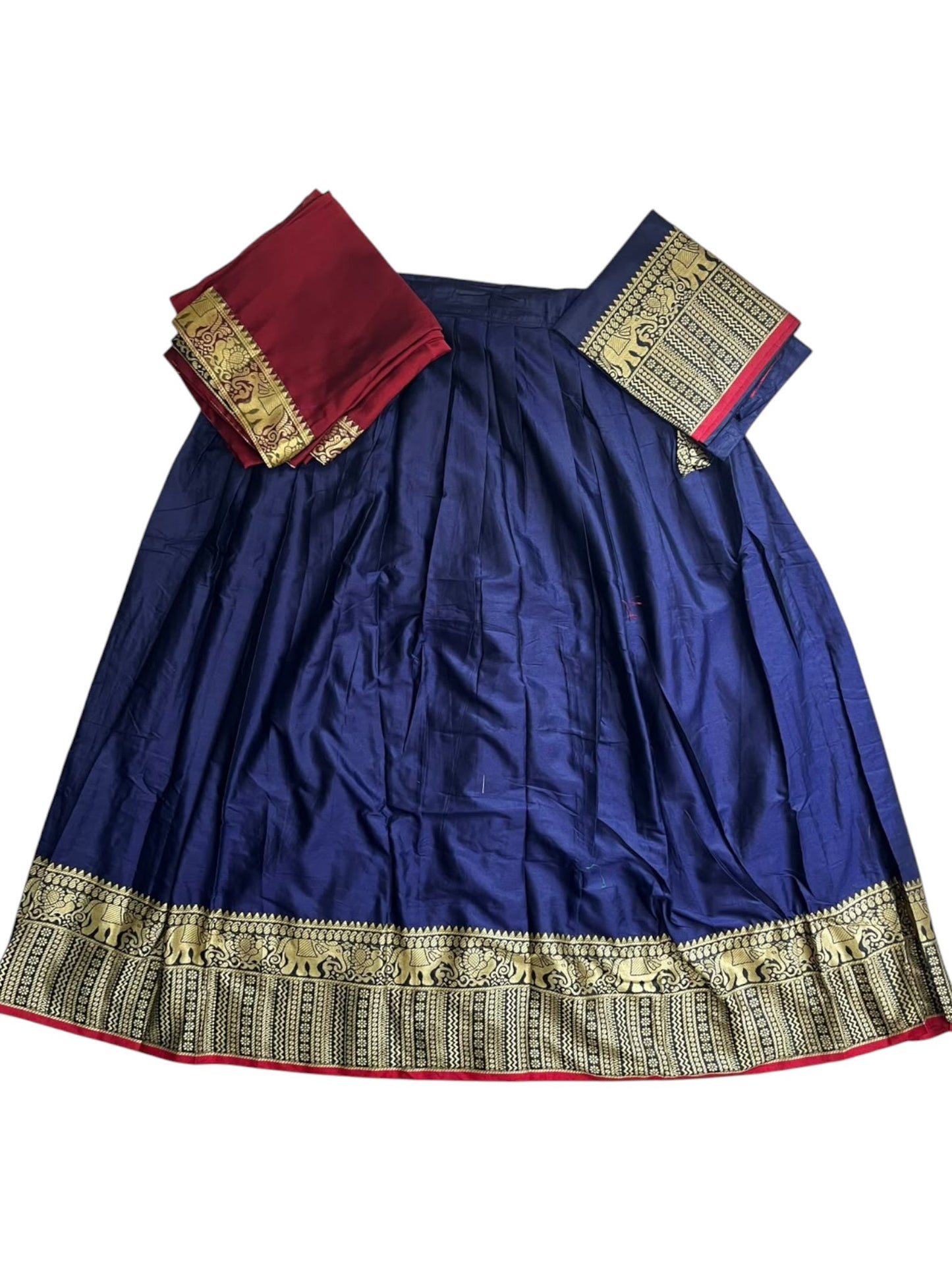 Southloom Semi Stitched Narayanpet Dhavani Set with Pavada and Blue Blouse Piece SLDHAVANI SL541