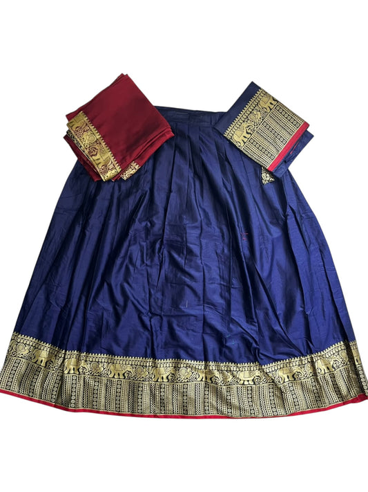 Southloom Semi Stitched Narayanpet Dhavani Set with Pavada and Blue Blouse Piece SLDHAVANI SL541