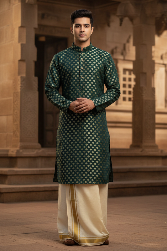 Southloom Woven Patterns Semi Silk Long Kurta for Men SL591