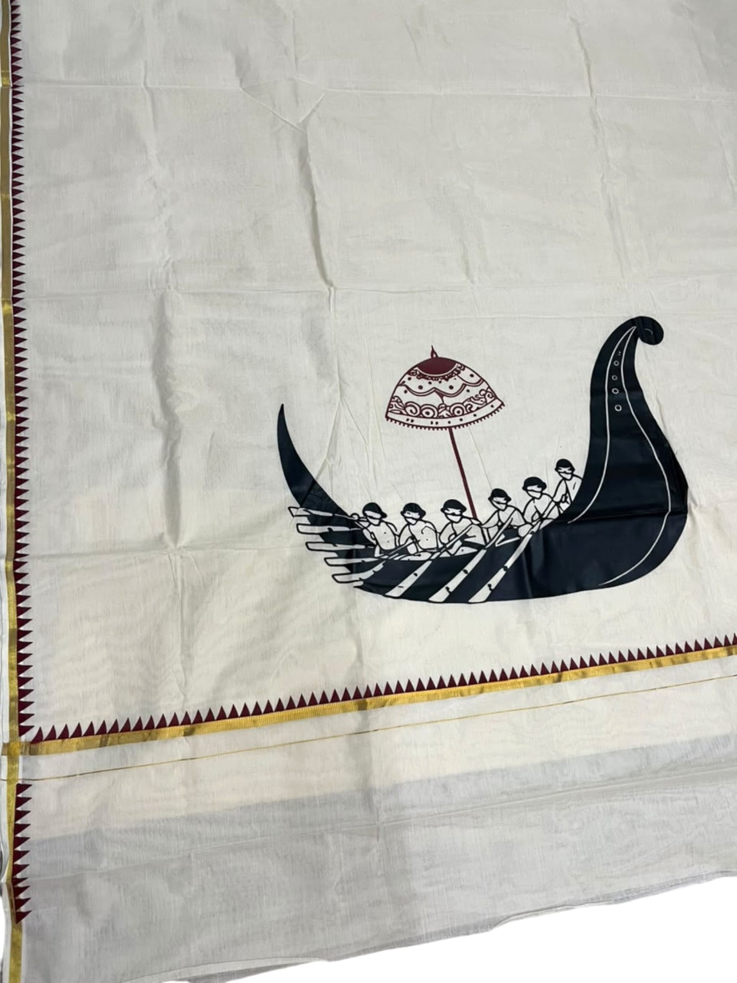 Southloom Pure Cotton Kerala Kasavu Saree with Digital & Temple Border SL592