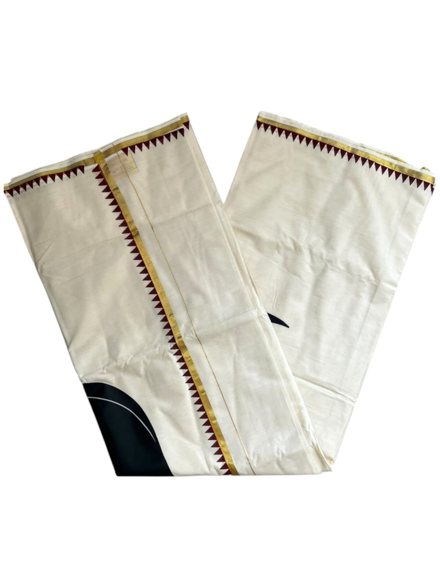 Southloom Pure Cotton Kerala Kasavu Saree with Digital & Temple Border SL592