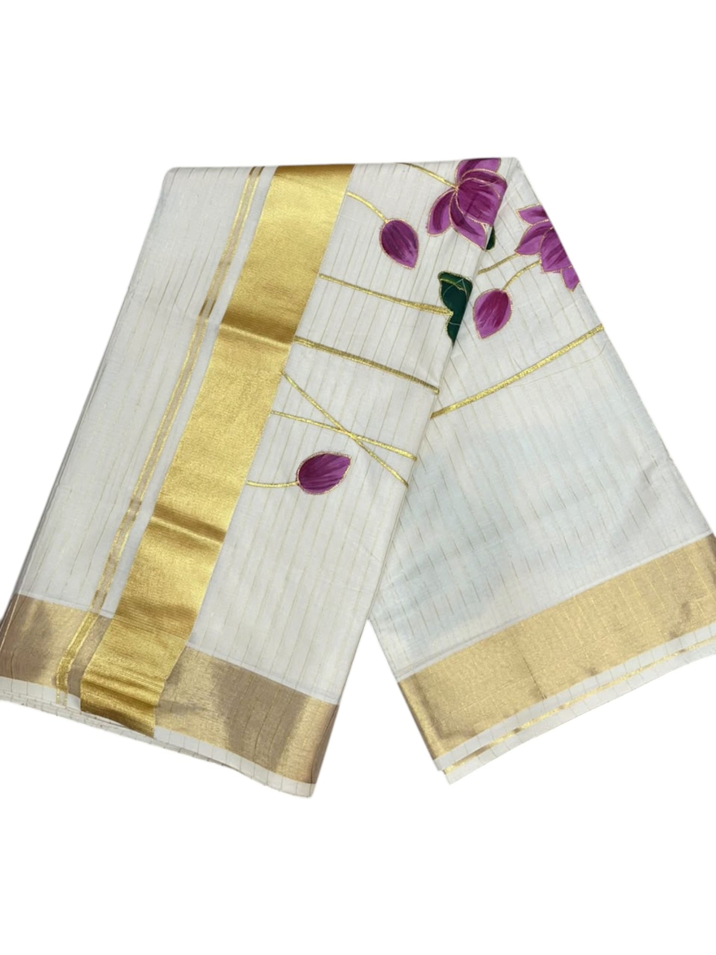 Southloom Cotton Kerala Kasavu Saree with Hand Painted Embroidery Krishna Design  SL596