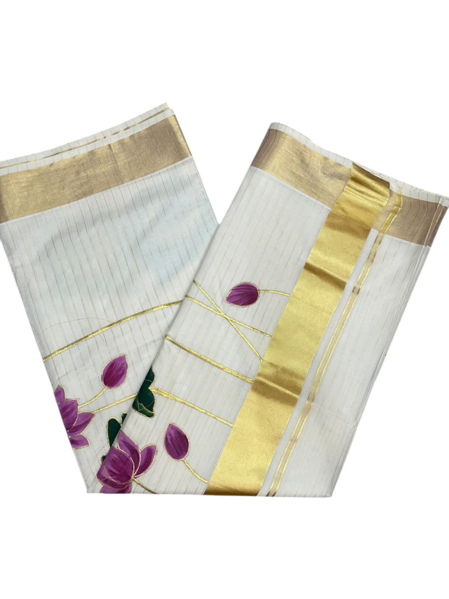 Southloom Cotton Kerala Kasavu Saree with Hand Painted Embroidery Krishna Design  SL596