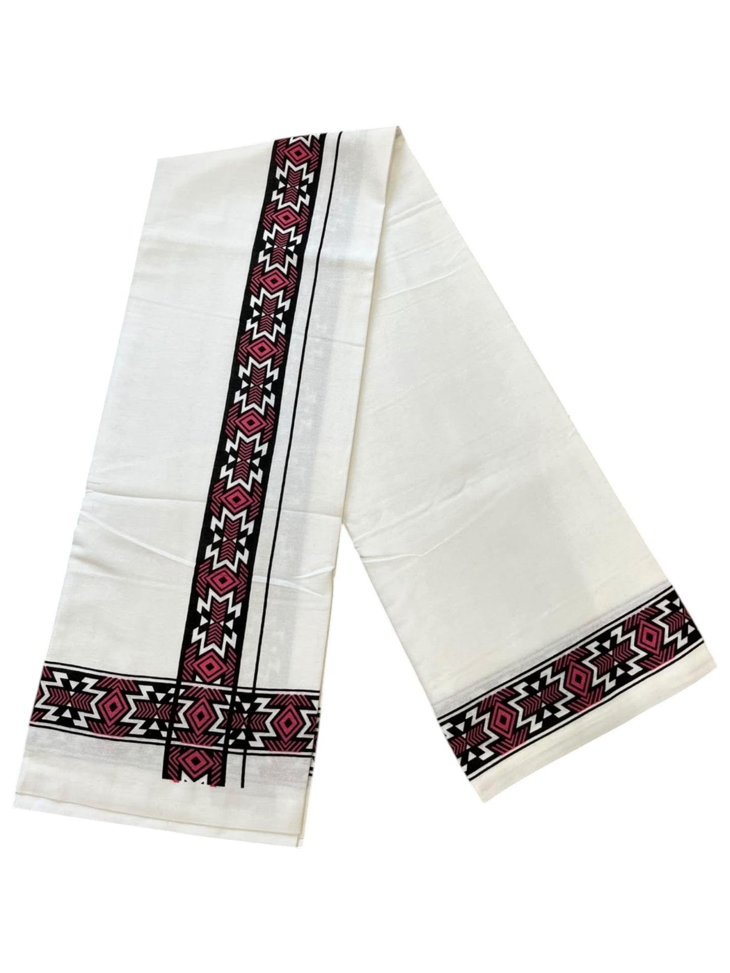 Southloom White Printed Single Mundu / Otta Mundu / Lungi (South Indian Kerala Dhoti)
