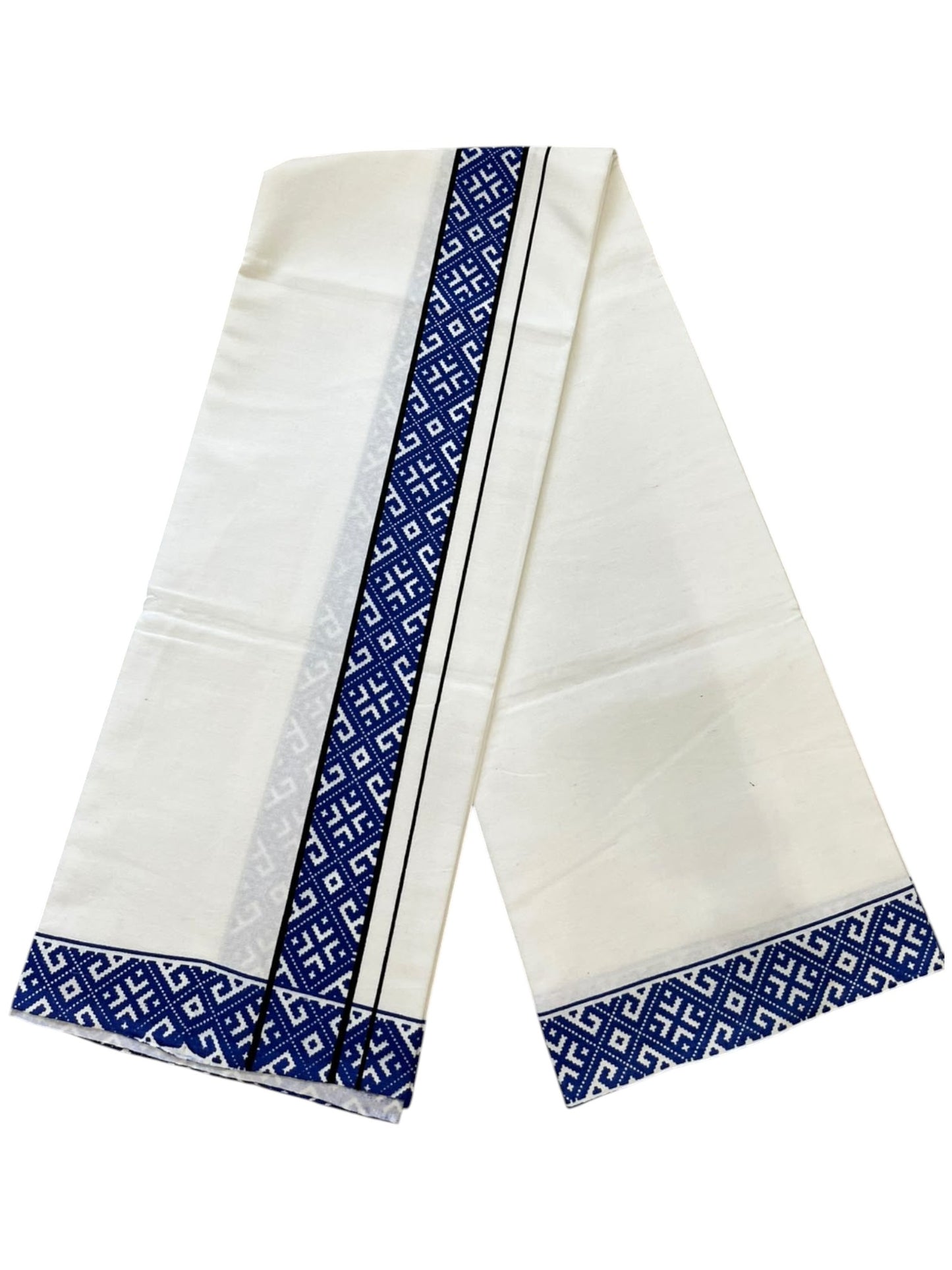 Southloom White Printed Single Mundu / Otta Mundu / Lungi (South Indian Kerala Dhoti)