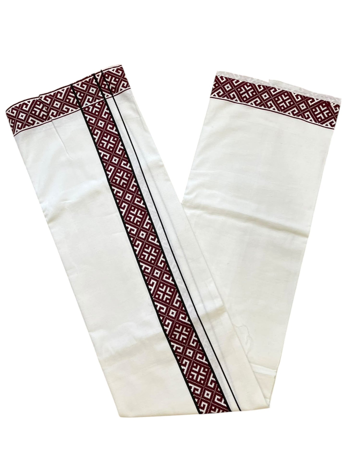 Southloom White Printed Single Mundu / Otta Mundu / Lungi (South Indian Kerala Dhoti)