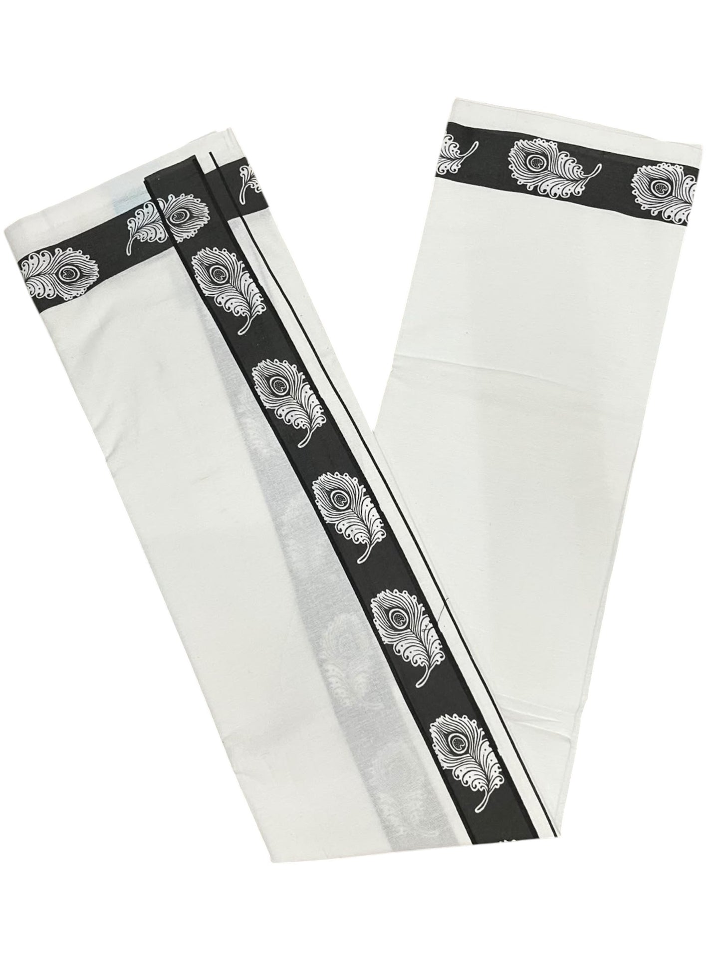 Southloom White Printed Single Mundu / Otta Mundu / Lungi (South Indian Kerala Dhoti)