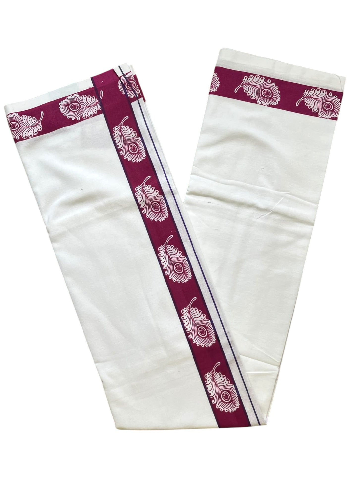 Southloom White Printed Single Mundu / Otta Mundu / Lungi (South Indian Kerala Dhoti)