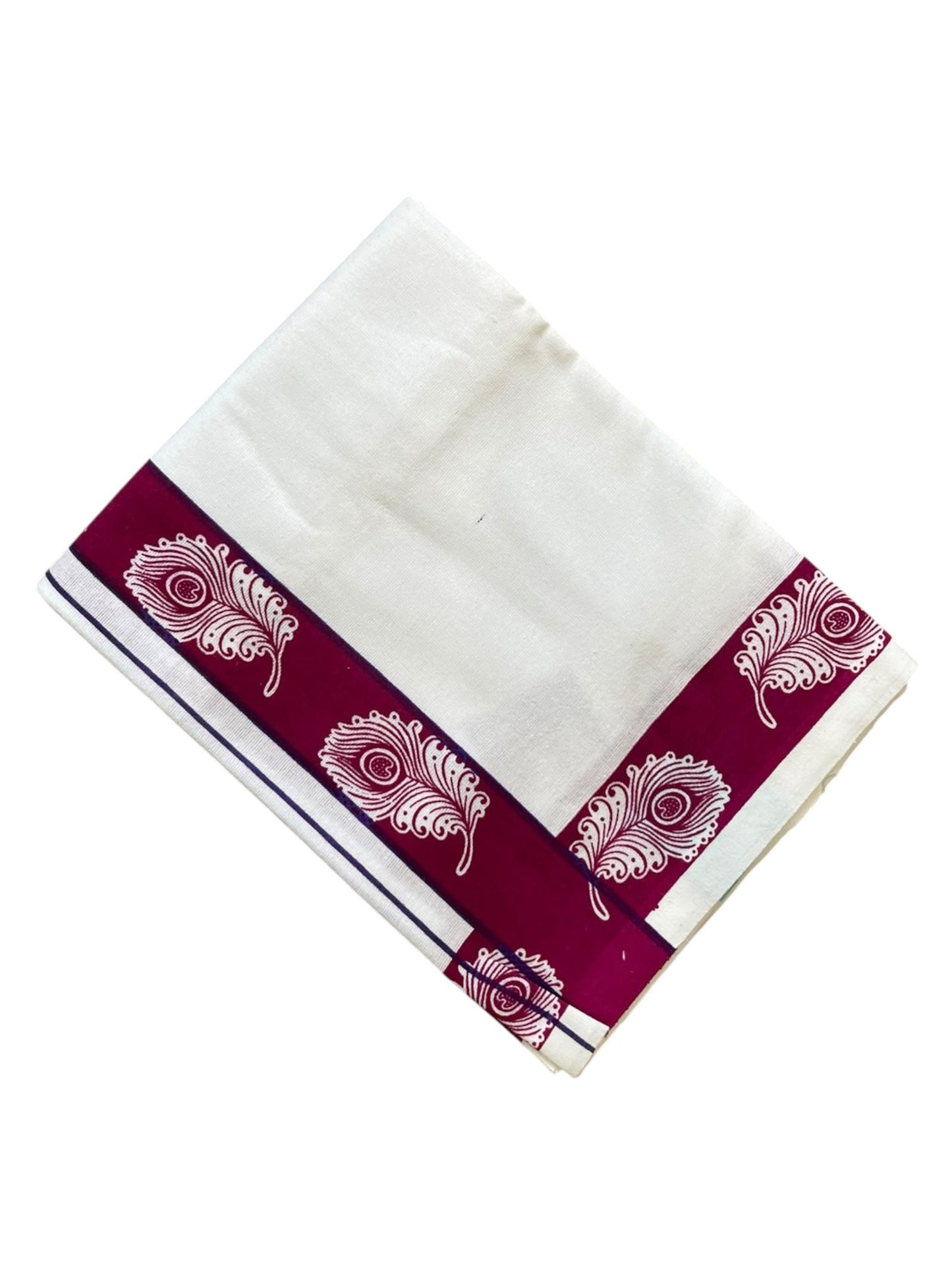 Southloom White Printed Single Mundu / Otta Mundu / Lungi (South Indian Kerala Dhoti)