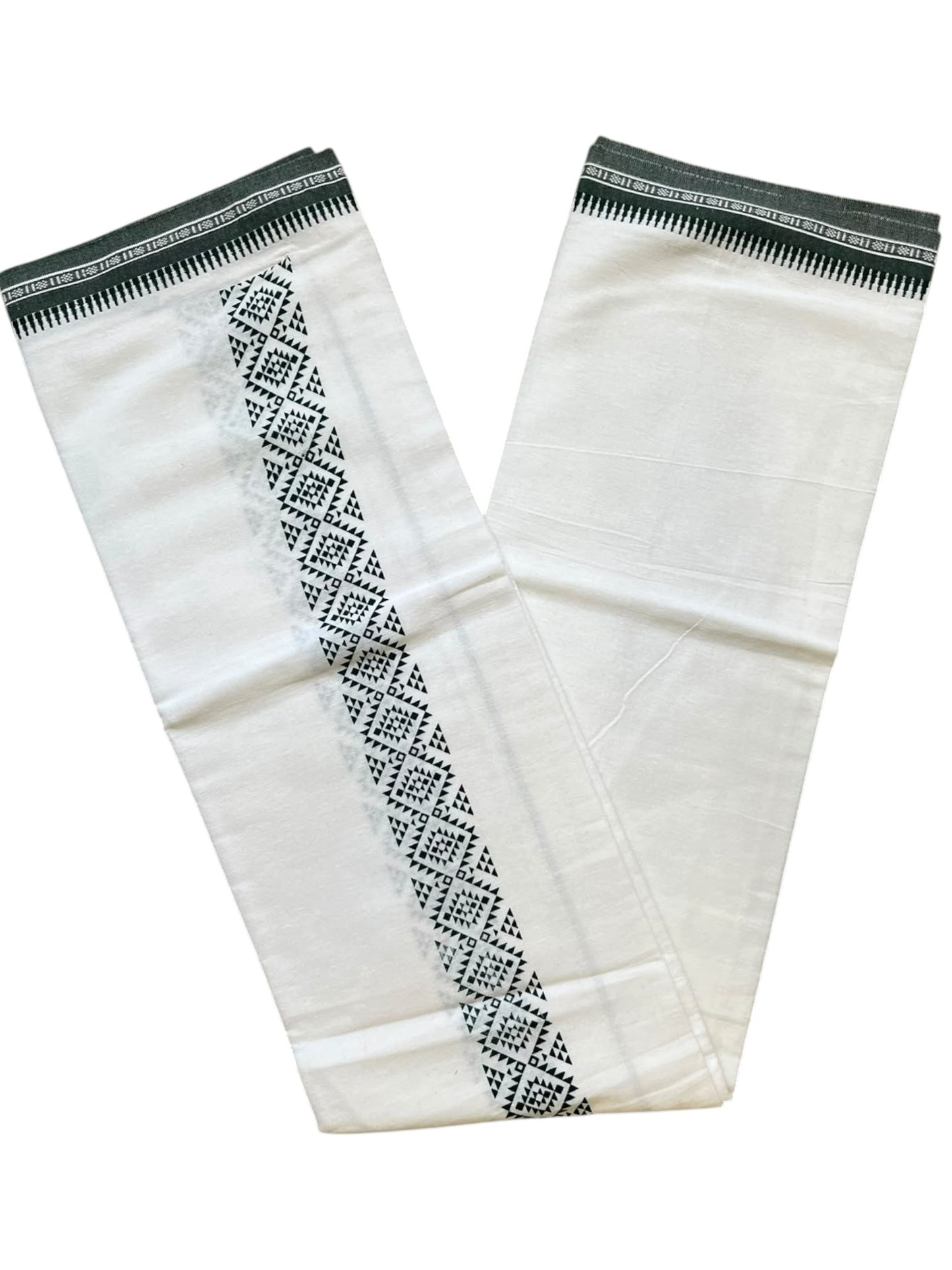 Southloom White Printed Single Mundu / Otta Mundu / Lungi (South Indian Kerala Dhoti)