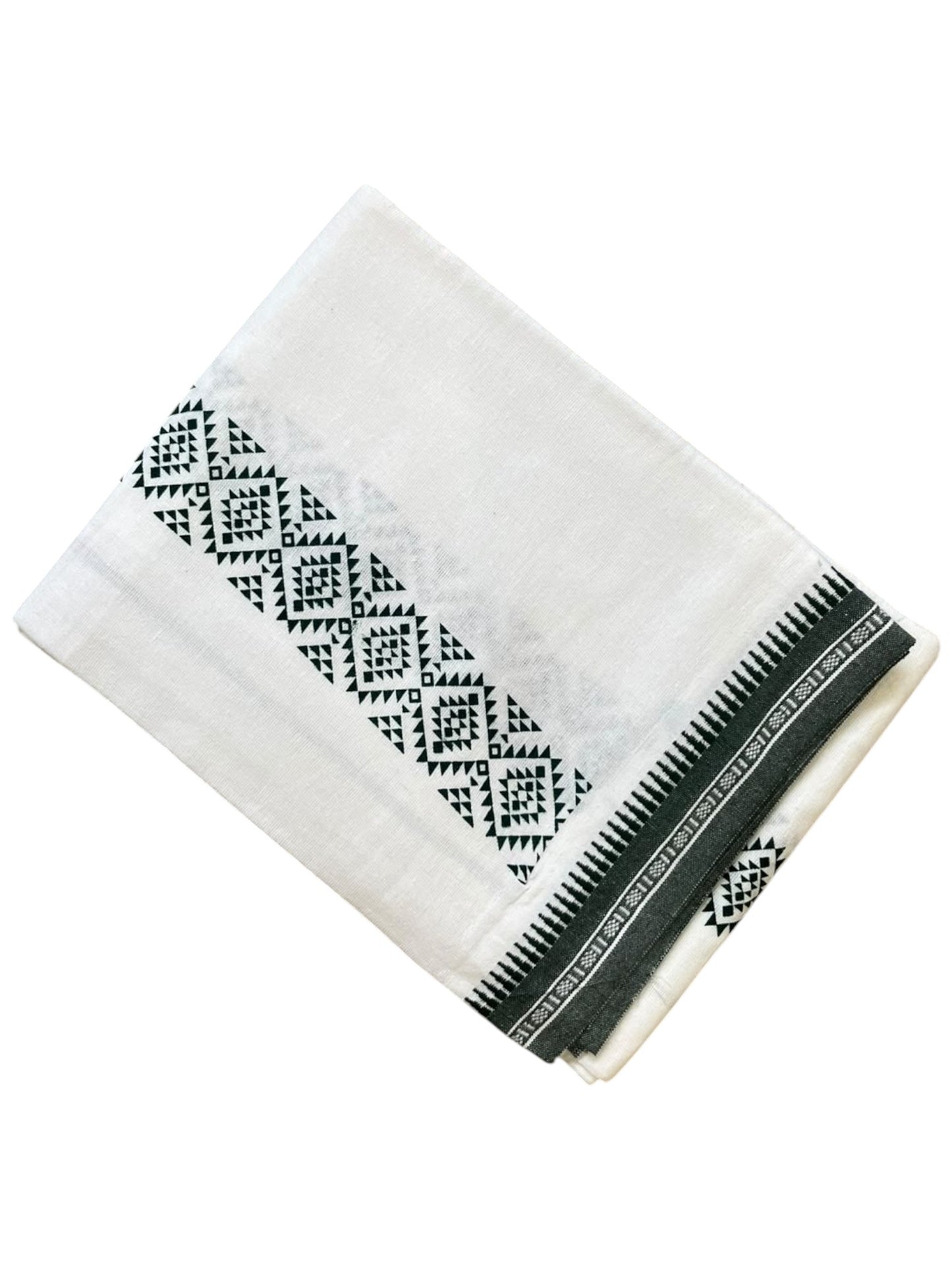 Southloom White Printed Single Mundu / Otta Mundu / Lungi (South Indian Kerala Dhoti)
