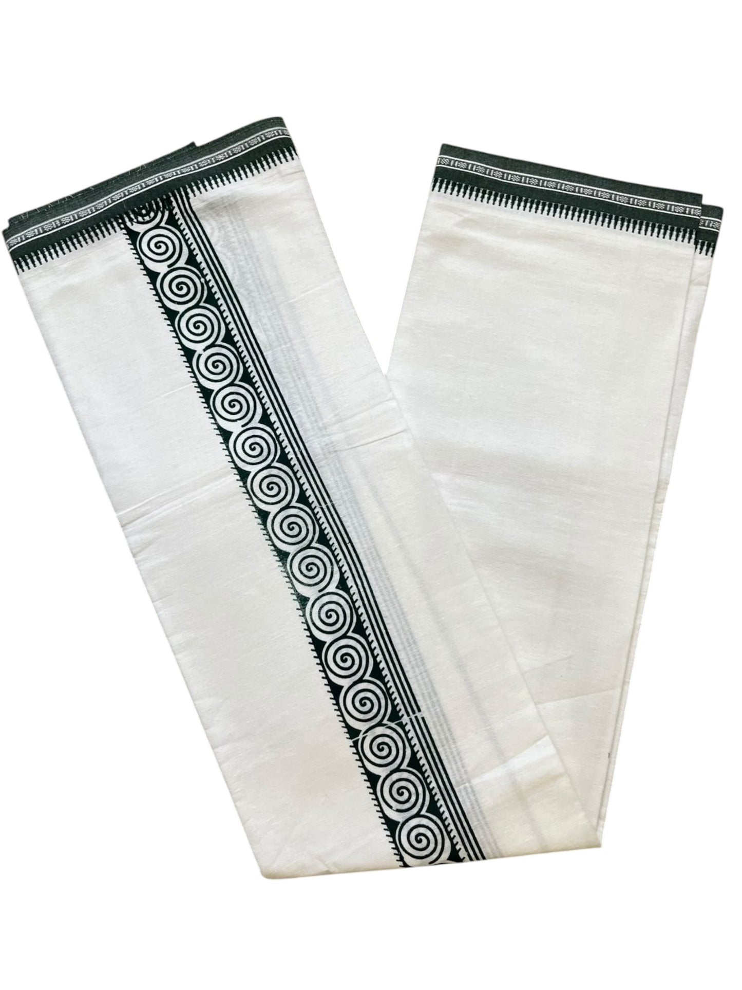 Southloom White Printed Single Mundu / Otta Mundu / Lungi (South Indian Kerala Dhoti)