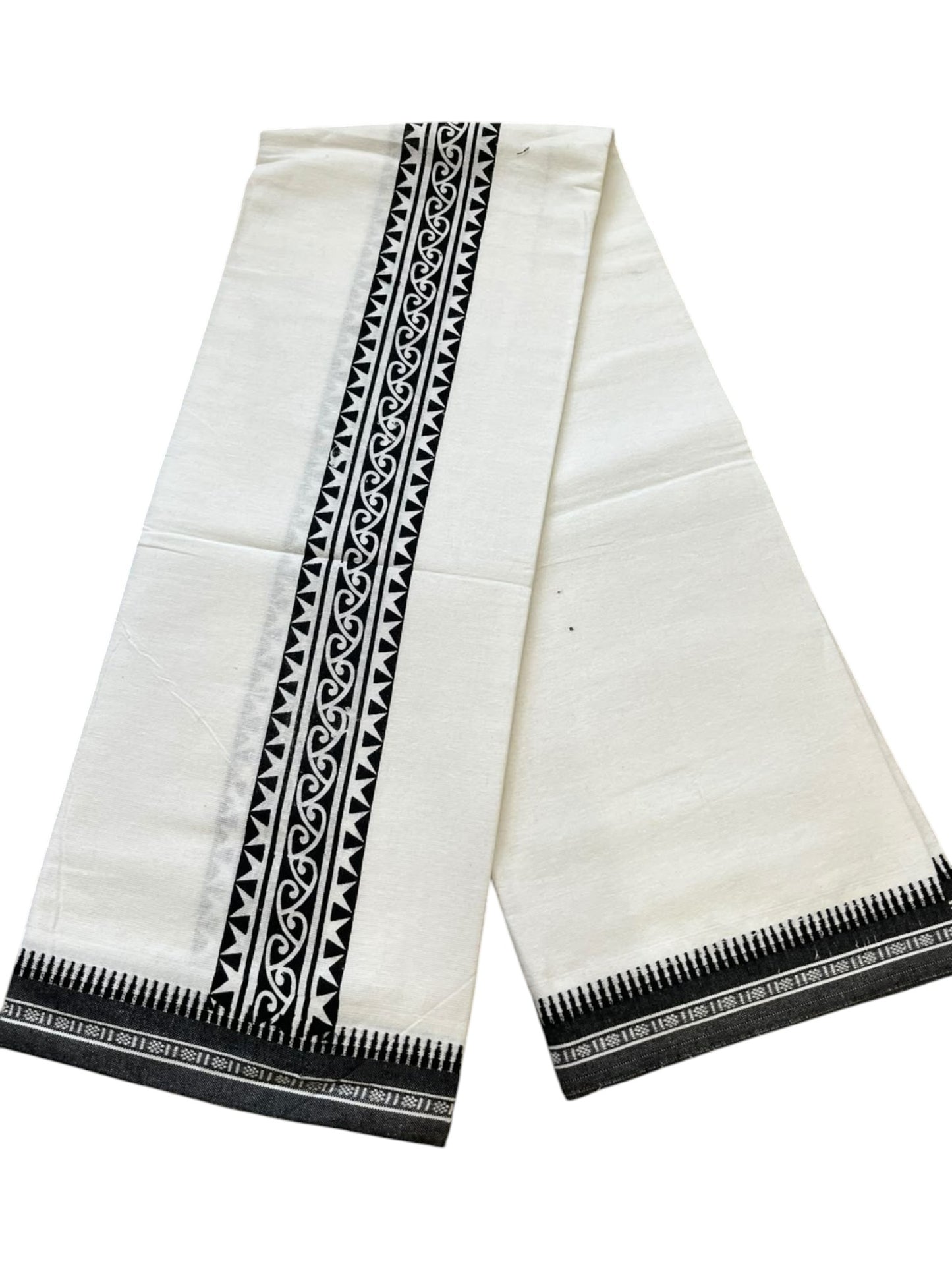 Southloom White Printed Single Mundu / Otta Mundu / Lungi (South Indian Kerala Dhoti)