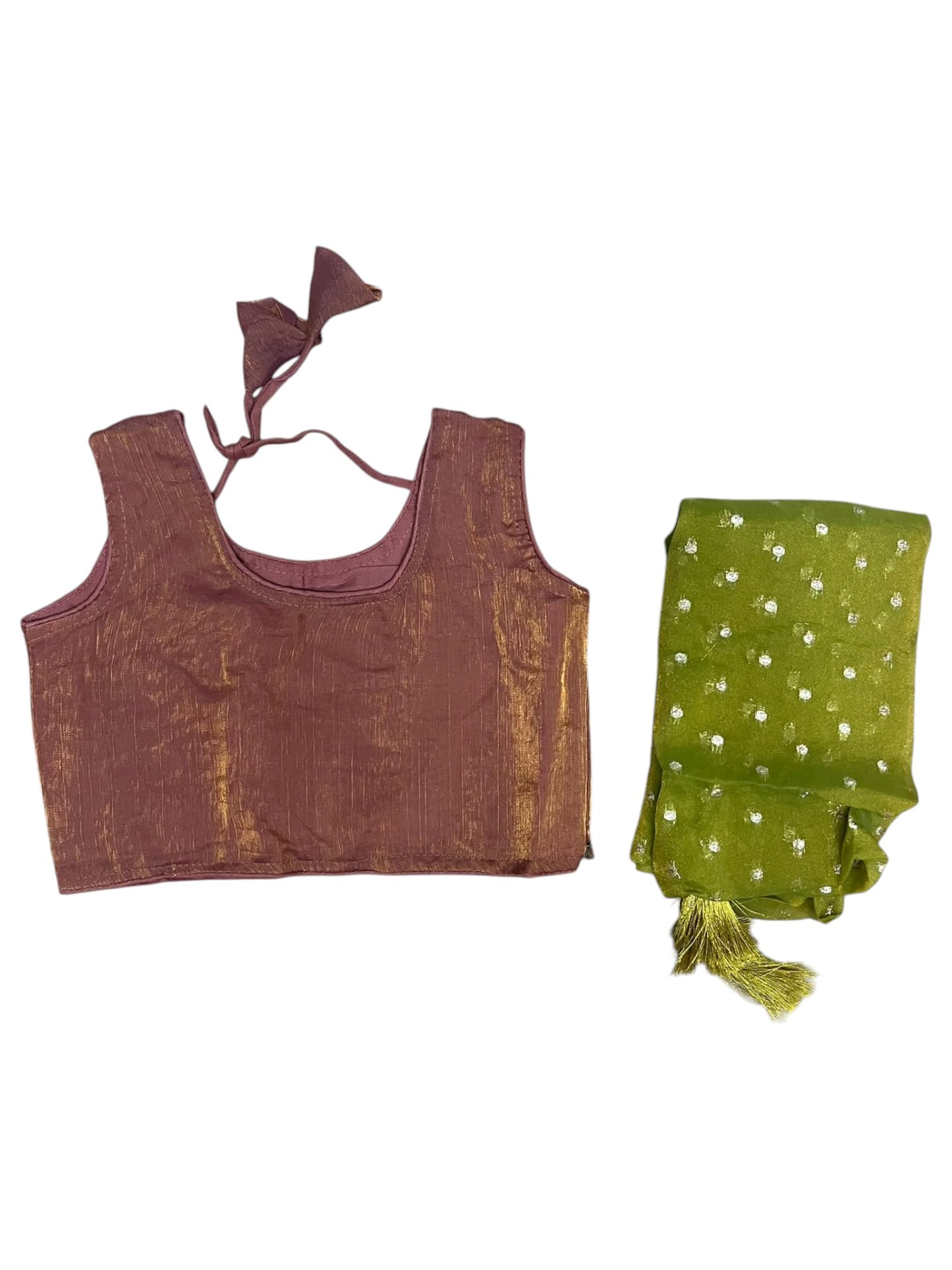 Southloom Stitched Organza Dhavani Set with Pavada and Blouse Piece in Brown SL595