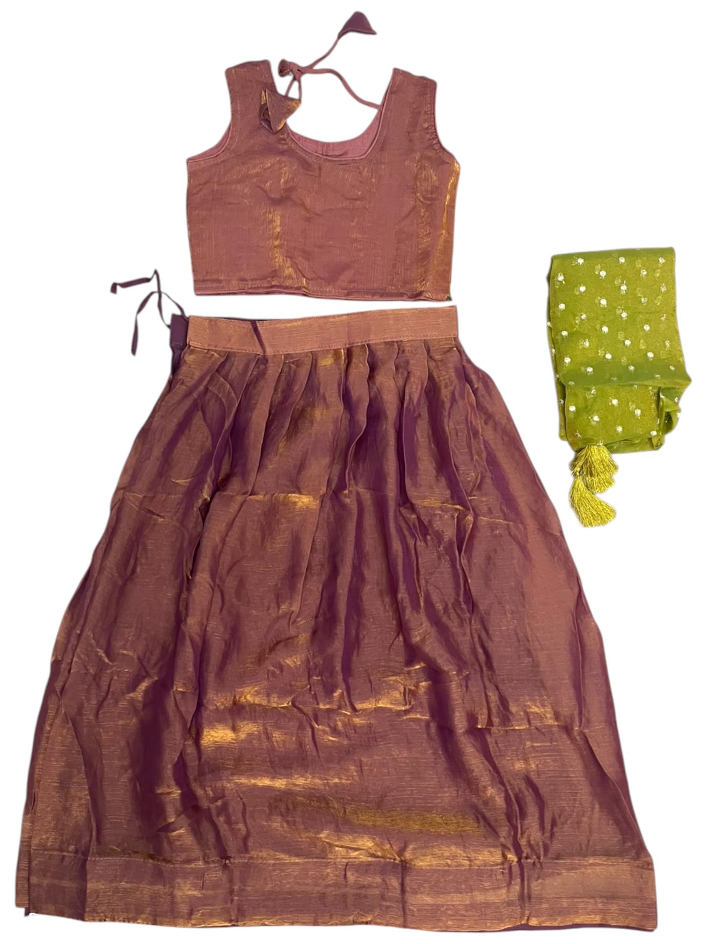 Southloom Stitched Organza Dhavani Set with Pavada and Blouse Piece in Brown SL595