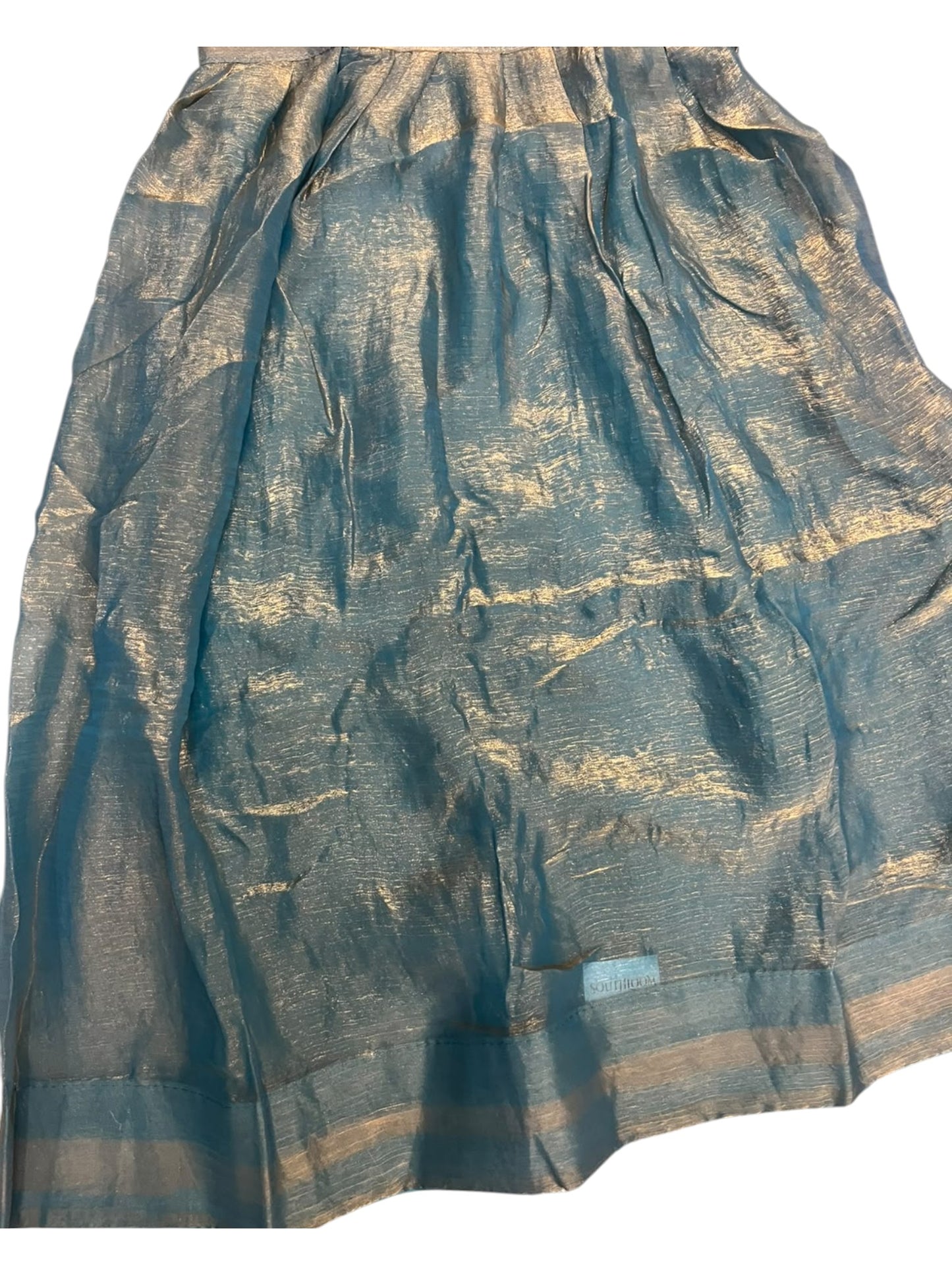 Southloom Stitched Organza Dhavani Set with Pavada and Blouse Piece in Peacock Green SL595