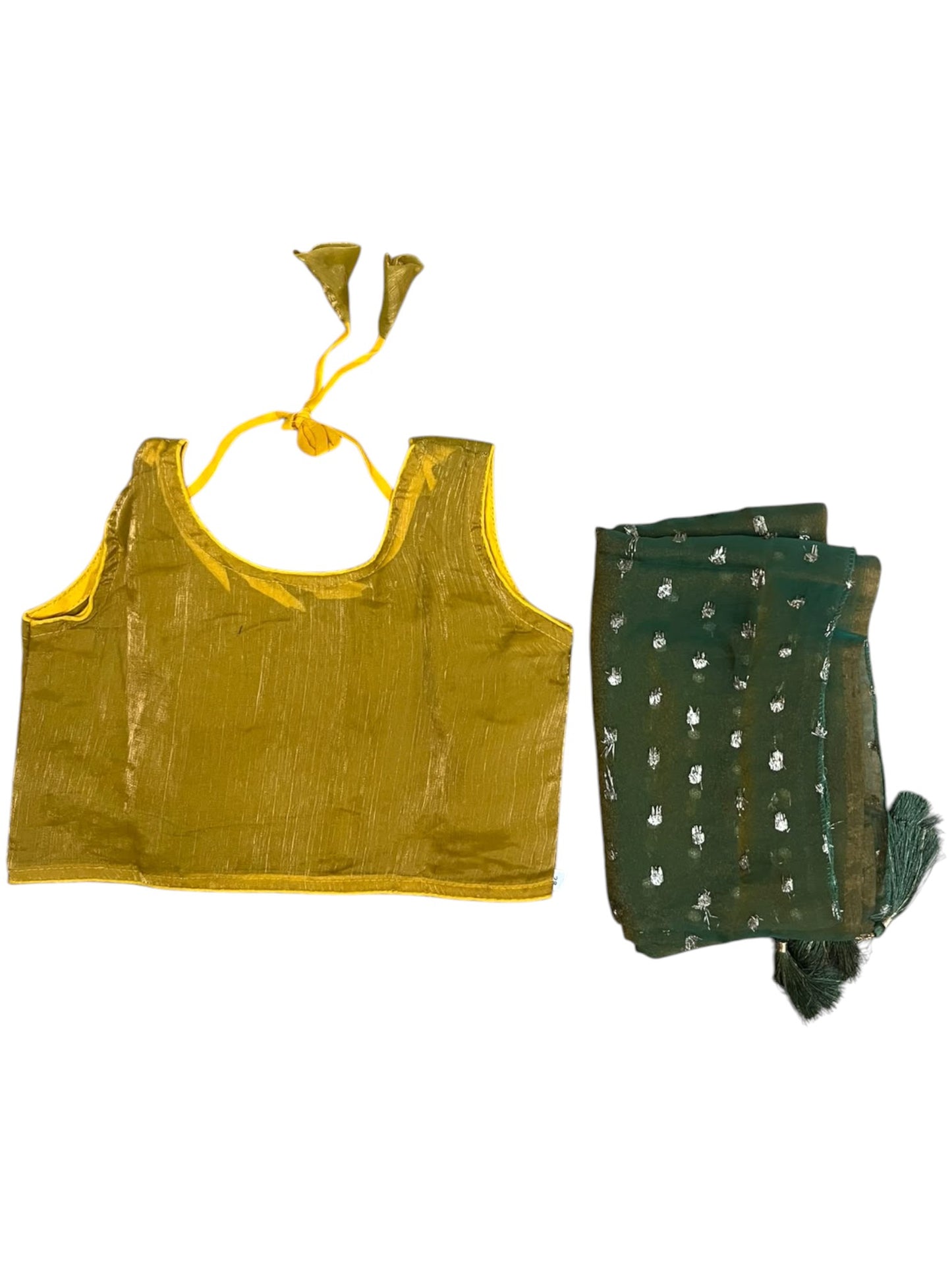 Southloom Stitched Organza Dhavani Set with Pavada and Blouse Piece in Mustard Yellow SL595