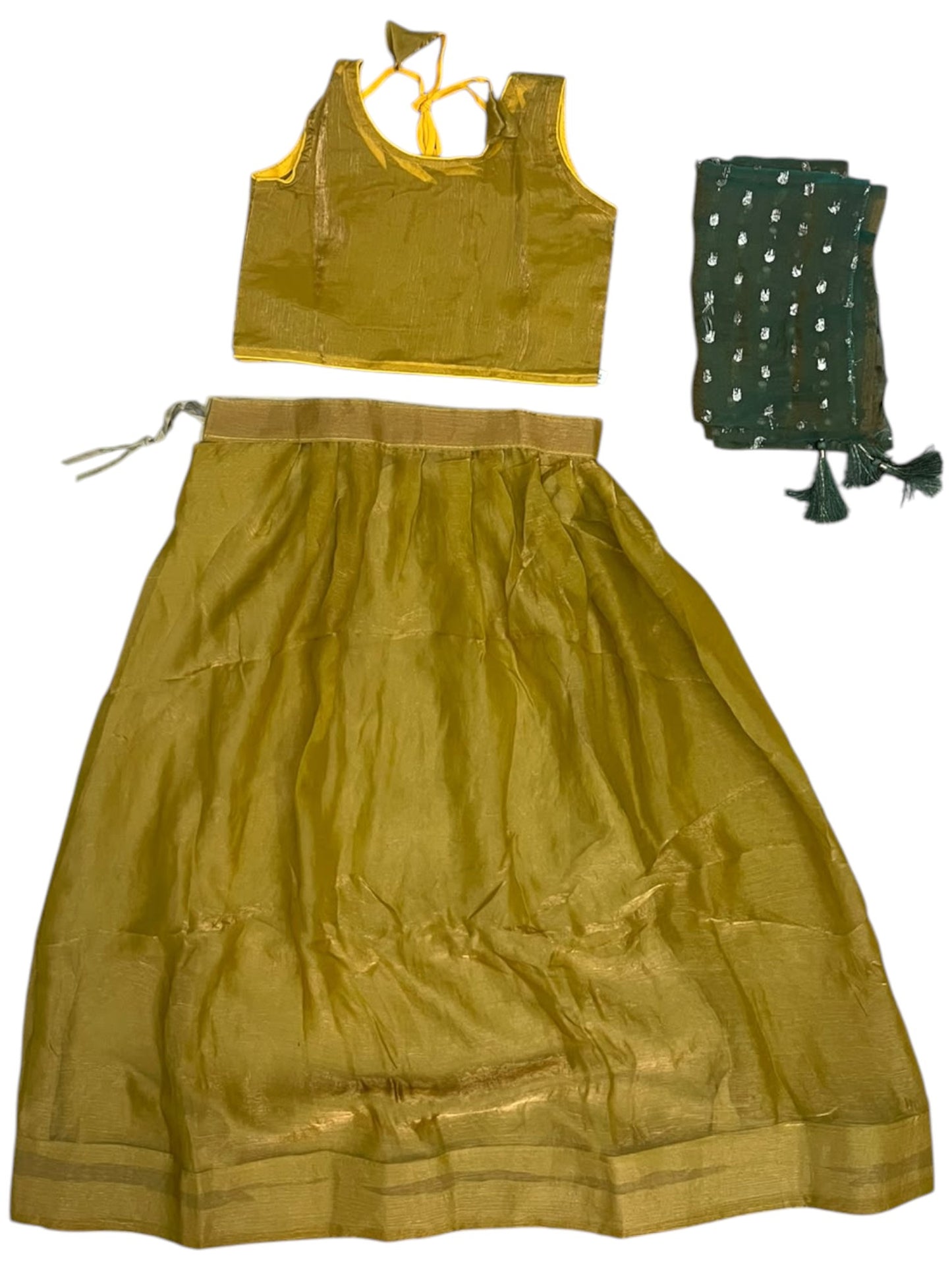 Southloom Stitched Organza Dhavani Set with Pavada and Blouse Piece in Mustard Yellow SL595