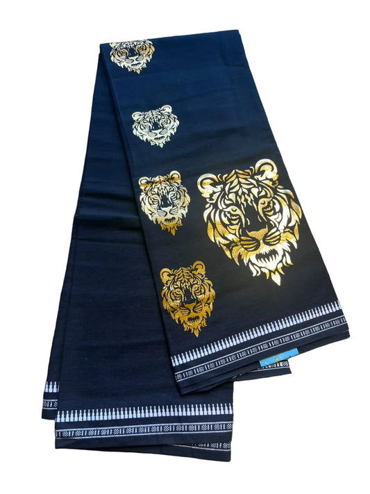 Southloom Black Printed Single Mundu / Otta Mundu / Lungi (South Indian Kerala Dhoti) with Tiger PrintSL580