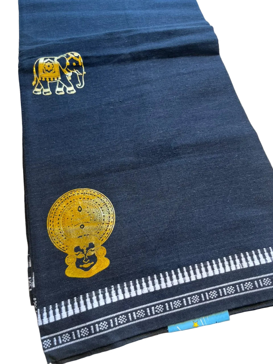 Southloom Black Printed Single Mundu / Otta Mundu / Lungi (South Indian Kerala Dhoti) with Malayali PrintSL580