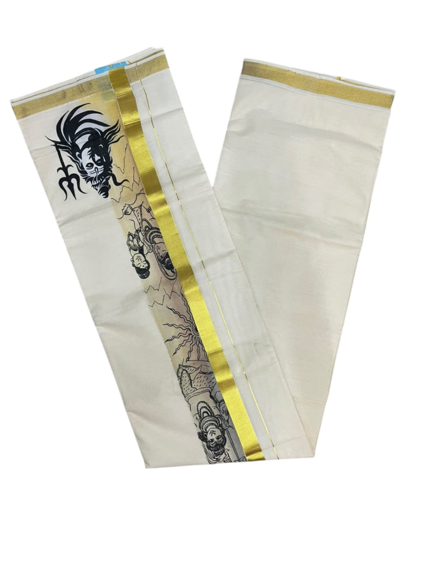 Southloom Pure Cotton Hand Painted Double Mundu (South Indian Kerala Dhoti)SL330