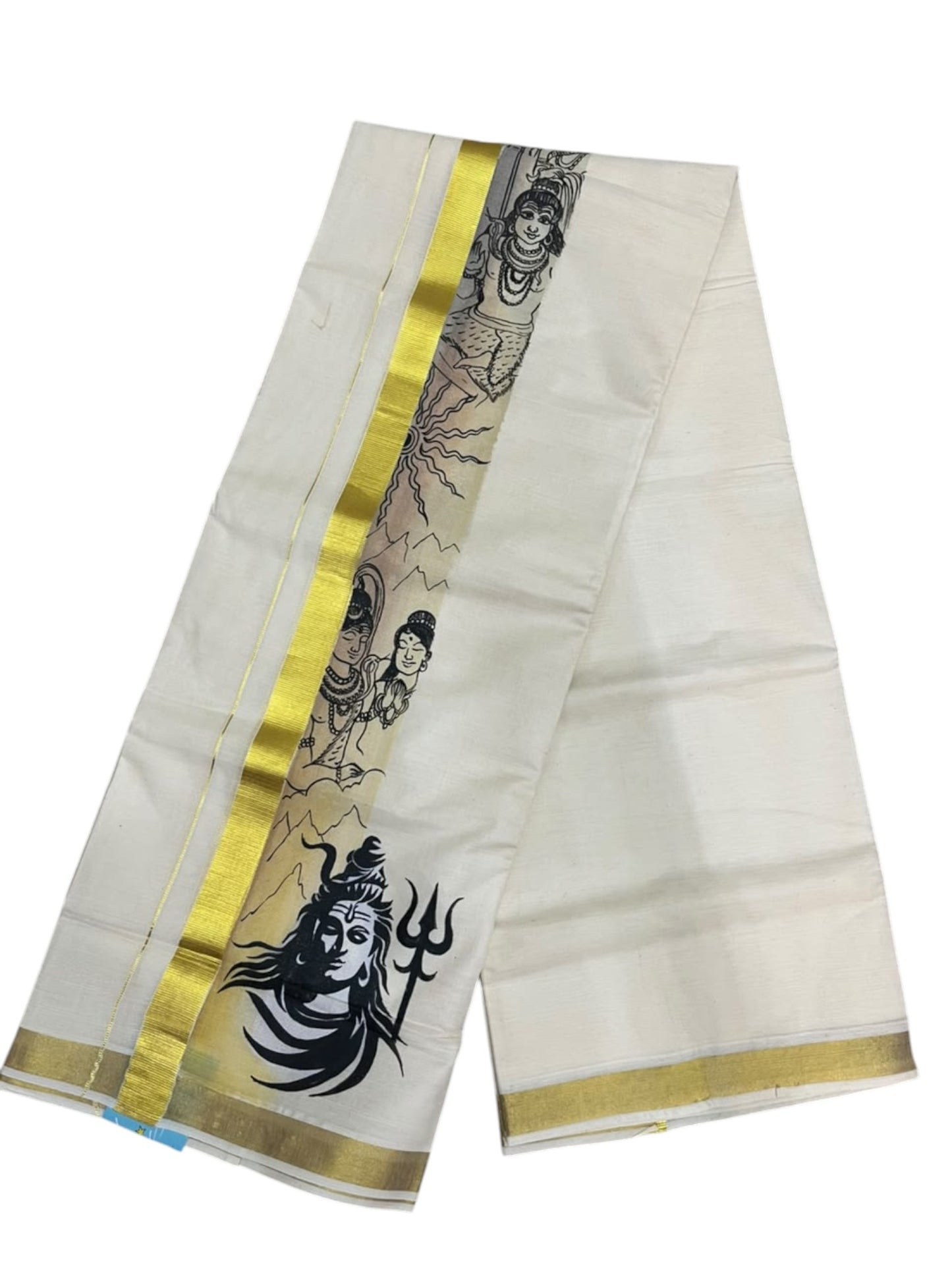 Southloom Pure Cotton Hand Painted Double Mundu (South Indian Kerala Dhoti)SL330