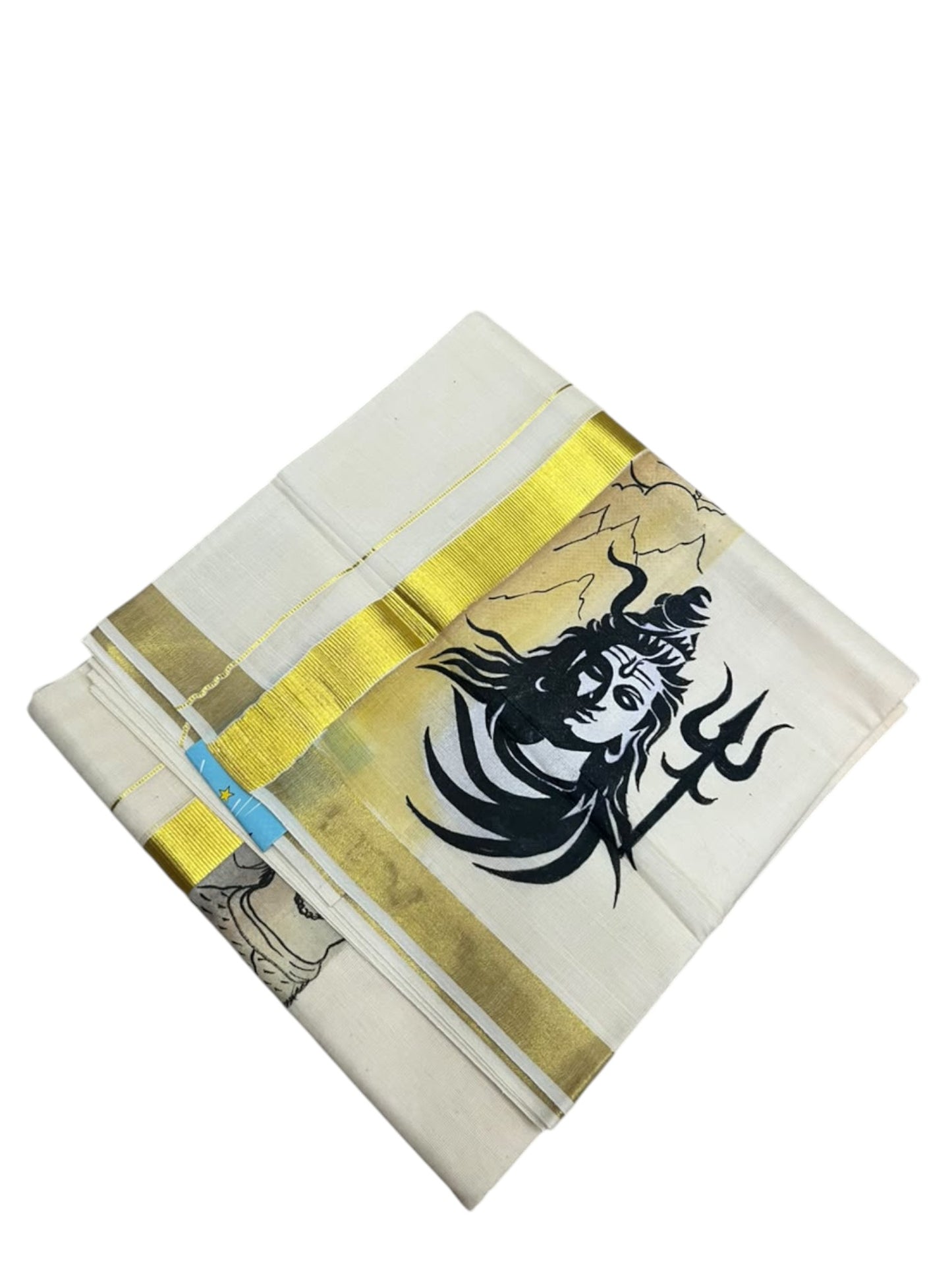 Southloom Pure Cotton Hand Painted Double Mundu (South Indian Kerala Dhoti)SL330